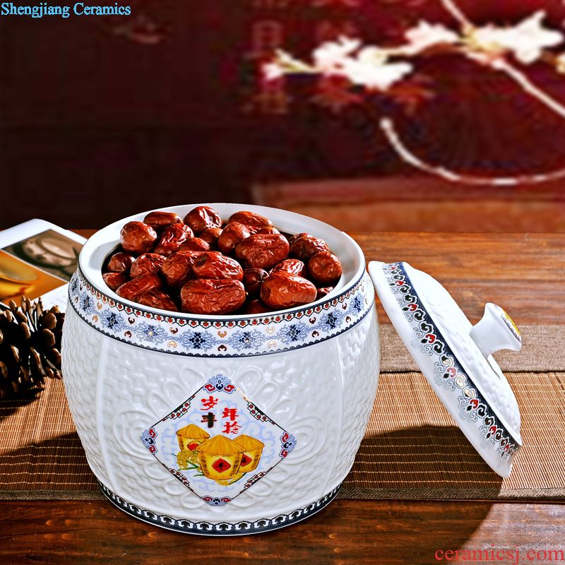 Jingdezhen ceramic ricer box barrel storage bins with cover seal insect-resistant moistureproof ricer box kitchen flour cylinder 15 kg