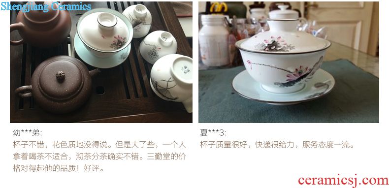 Three frequently hall tureen jingdezhen kung fu tea tea cups hand-painted pastel three cup large bowl suit