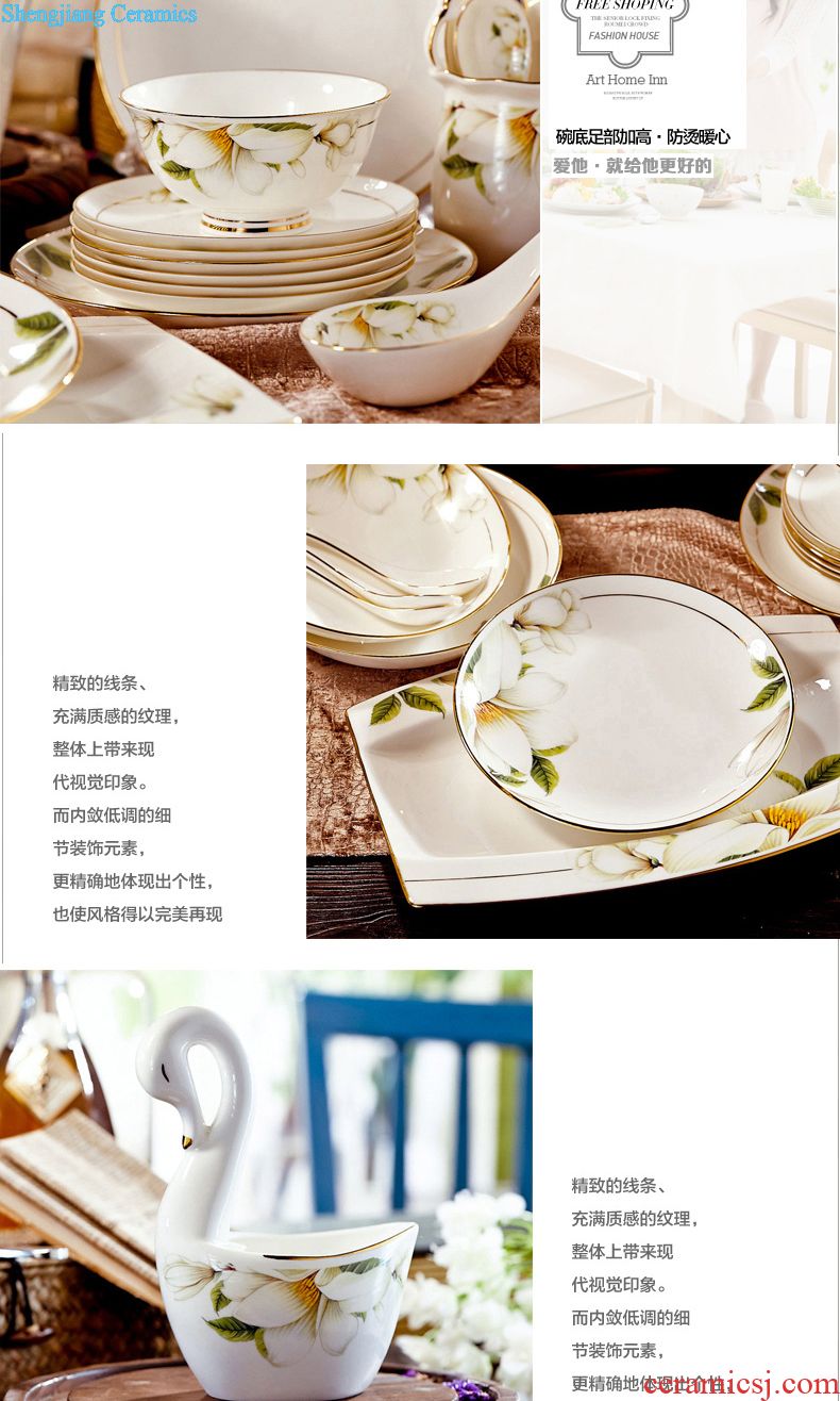 Bone China tableware suit of jingdezhen ceramic dishes suit domestic high-grade 60 head of European dishes porcelain combination