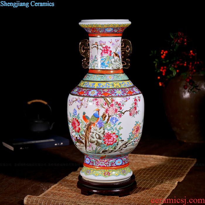 Jingdezhen ceramic household decorative dried flowers flower vase is placed new Chinese style living room porch porcelain arts and crafts