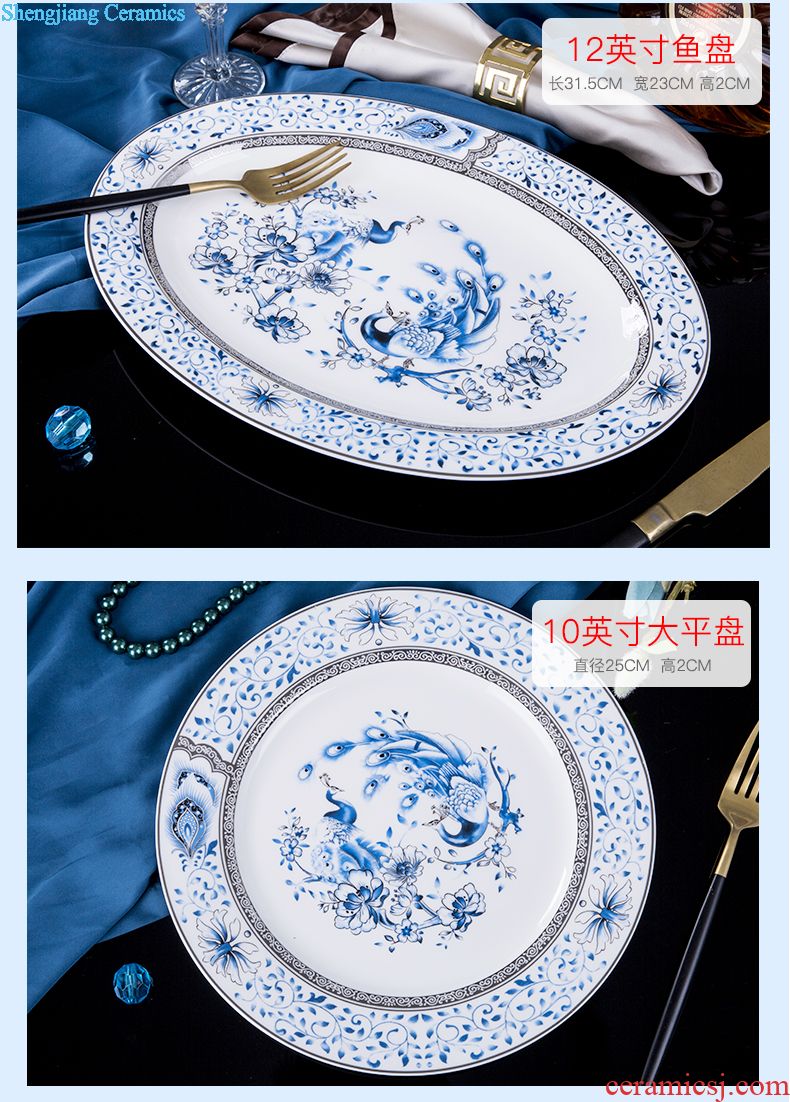 Jingdezhen high-grade bone China tableware suit Chinese colored enamel royal household tableware luxurious dishes suit with a gift