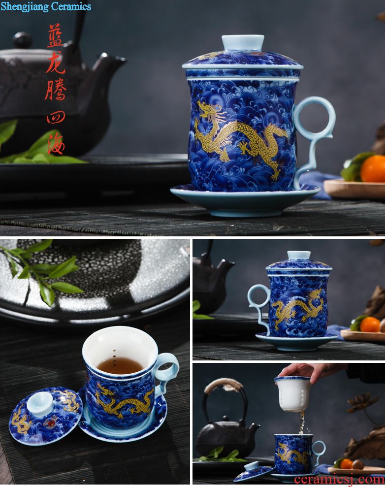 Jingdezhen ceramic cups with cover bone porcelain cup large office of blue and white porcelain gifts cup mug cup boss