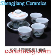 Ceramic sample tea cup Jingdezhen pure manual kung fu tea cups Green glaze master cup hand-painted lotus single cup