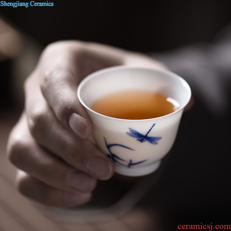 Jingdezhen hand-painted the blue paint wrap branch lotus masters cup JingJun kung fu tea cup sample tea cup small cups