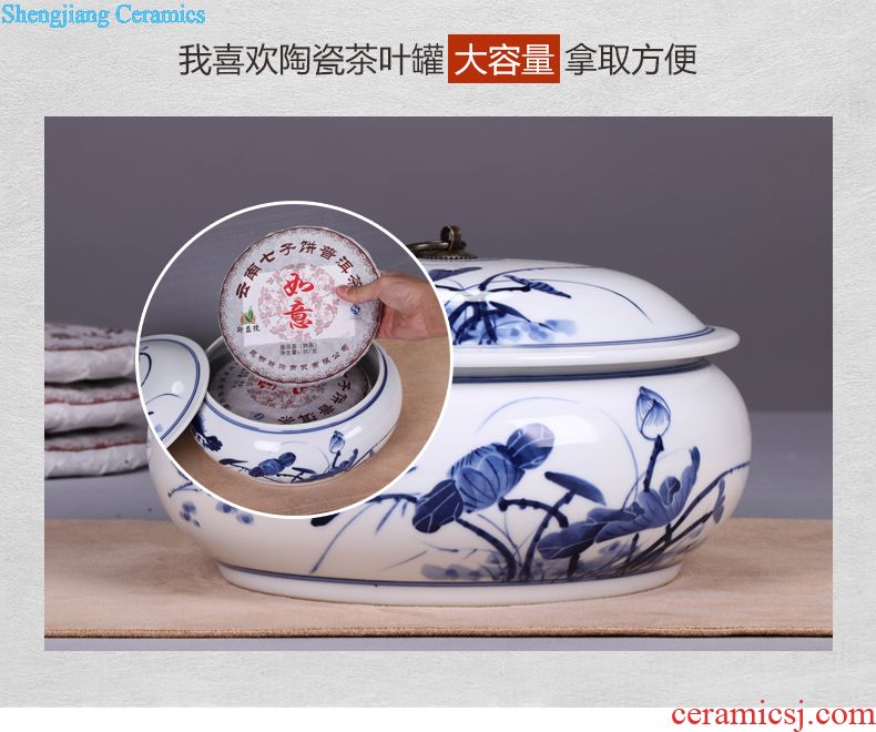 Jingdezhen ceramic moistureproof caddy retro puer tea canister to seal large creative general manual