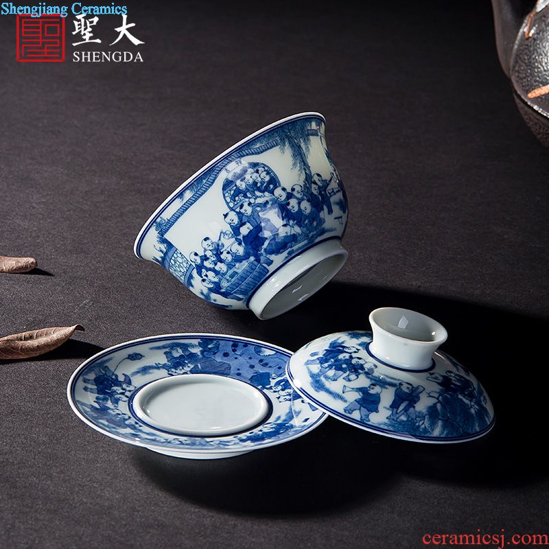 St large ceramic three tureen tea cups small hand-painted tureen all hand jingdezhen blue and white flower rock tea tea set