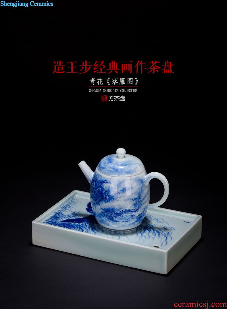 Holy big ceramic kung fu tea set 8 pieces of a complete set of blue and white color bucket hand-painted ferro tureen suit set manual of jingdezhen