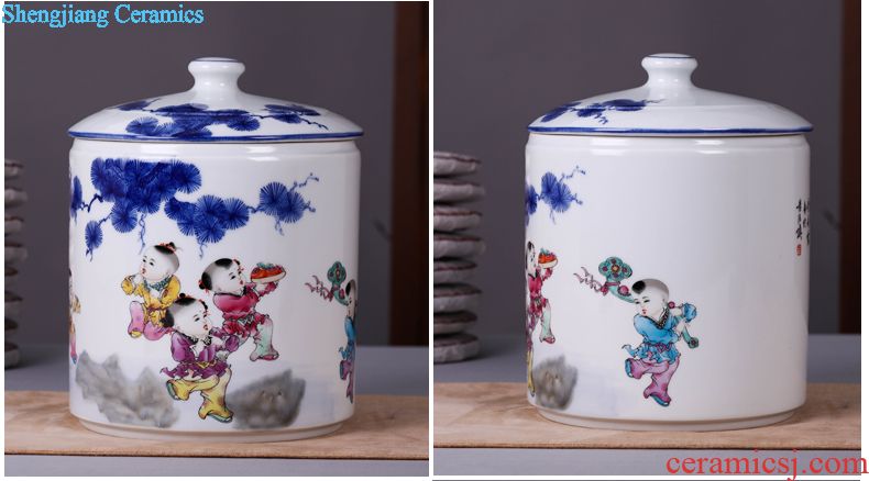 Jingdezhen ceramic tea pot wake receives pu 'er tea cake tin box household seal pot