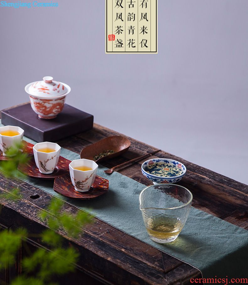 Jingdezhen blue and white sample tea cup hand-painted bei song poetry post oil, aromatic, round abdomen kung fu tea tea set collection level