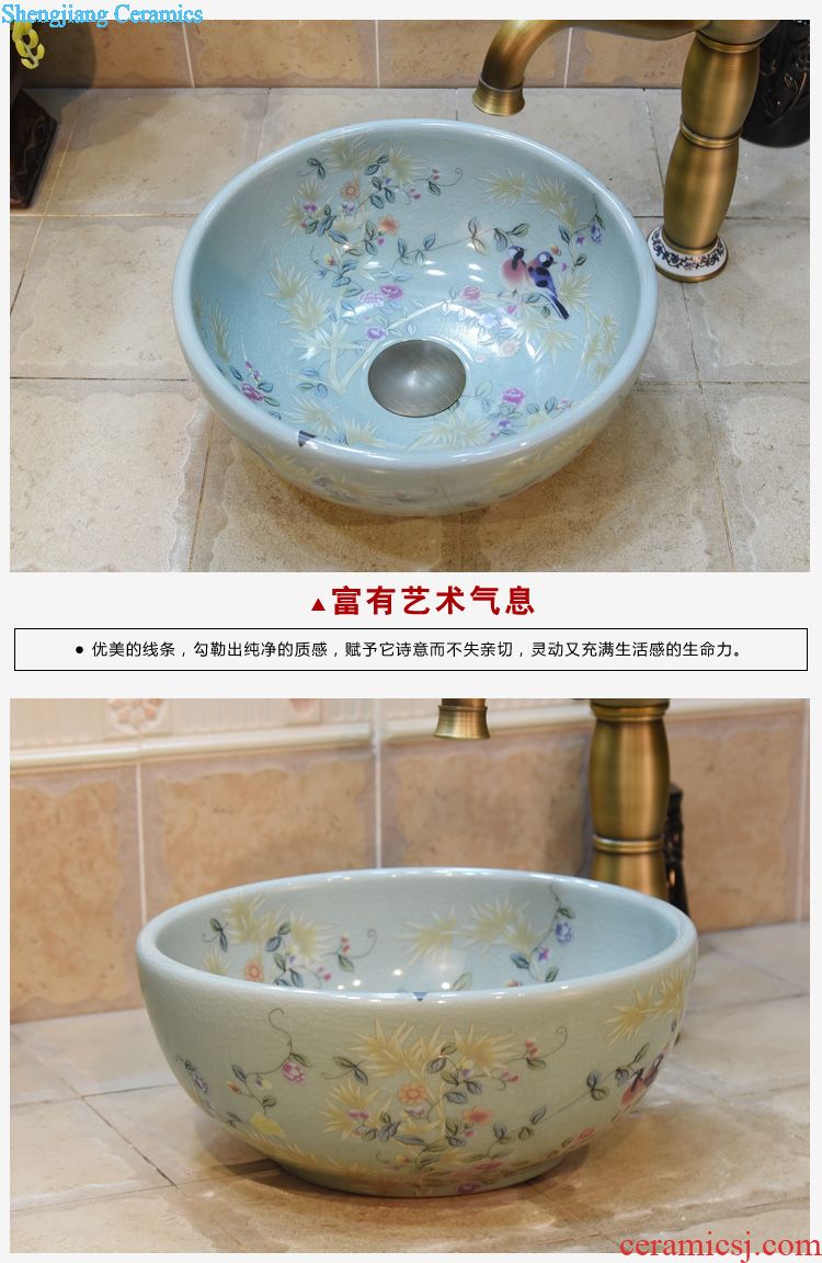 Jingdezhen ceramic column set three-piece five lavatory basin carved lotus art basin sink basin