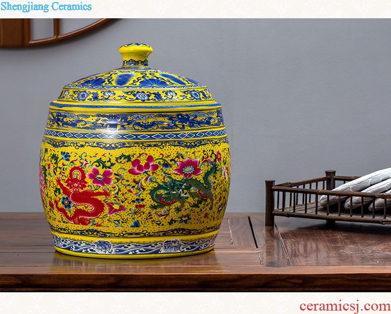 Jingdezhen ceramics with cover barrel ricer box tea oil cylinder jars at the end of the cylinder tank receives 50 kg 100 jins 30 kg