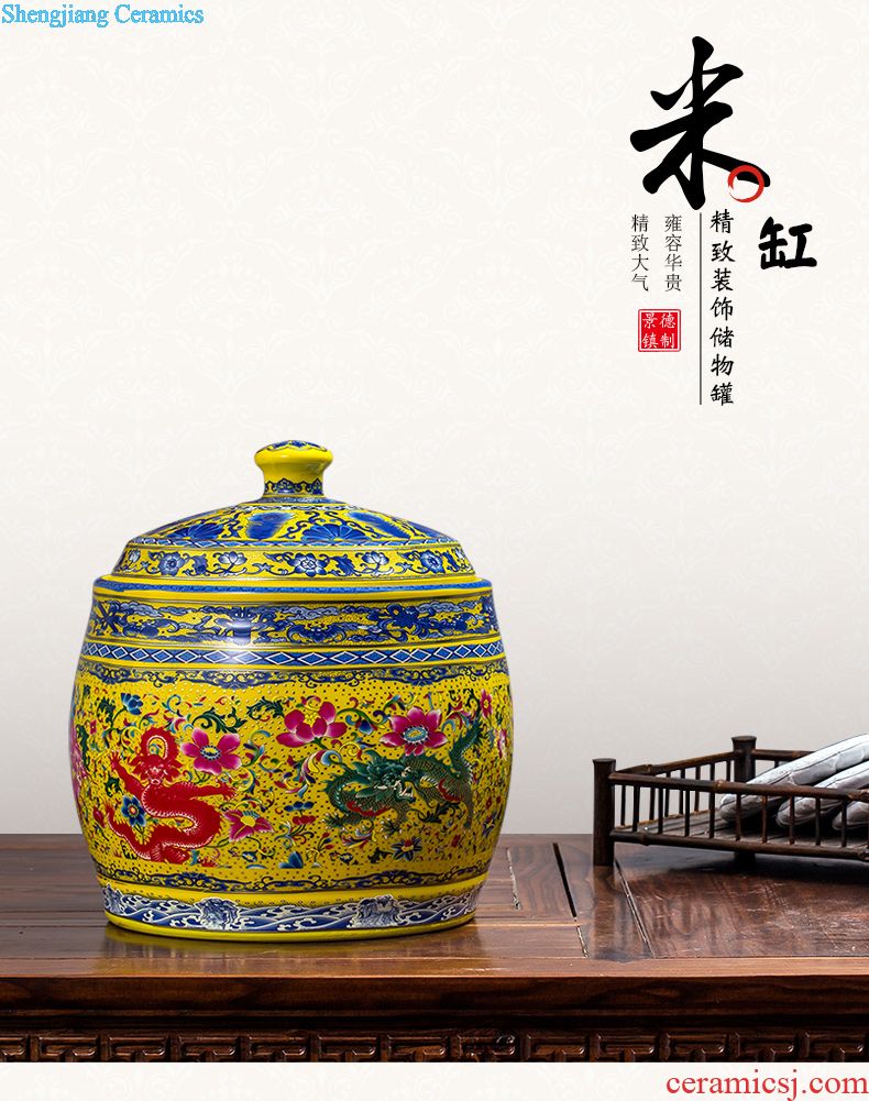 Jingdezhen ceramics with cover barrel ricer box tea oil cylinder jars at the end of the cylinder tank receives 50 kg 100 jins 30 kg