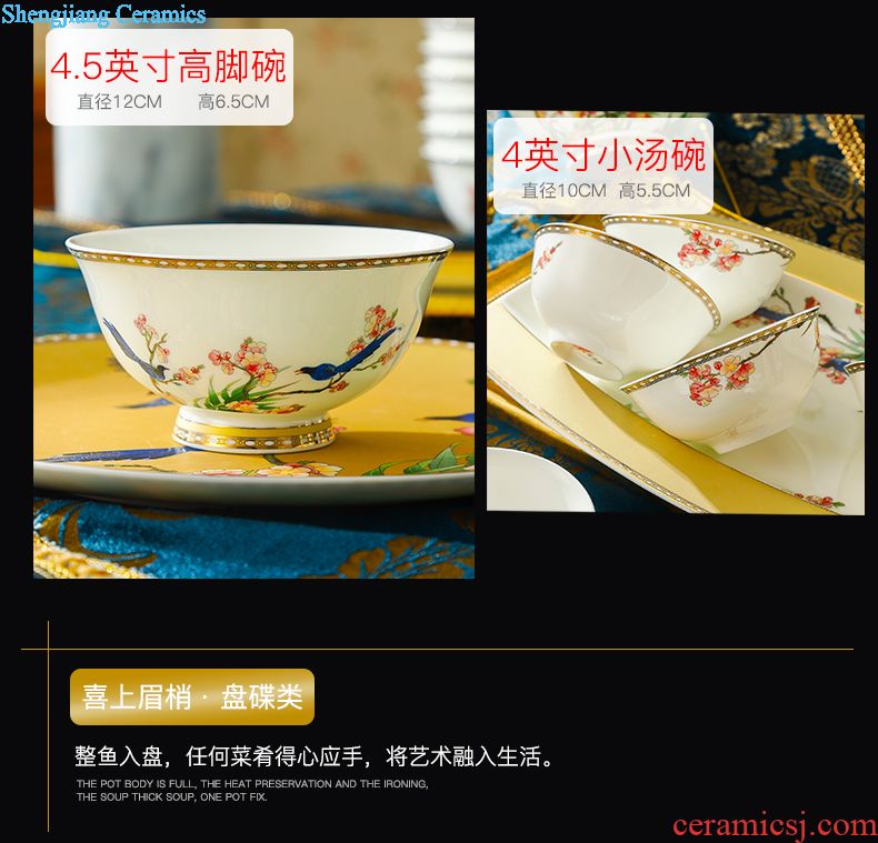 Dishes suit Chinese shadow blue glaze high-grade bone China tableware suit under the glaze painted pottery bowls set household gifts JinHe