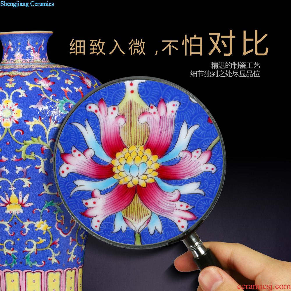 Jingdezhen ceramics vase furnishing articles imitation qing qianlong pastel pick flowers wrapped lotus flower grain mei bottles of home decoration