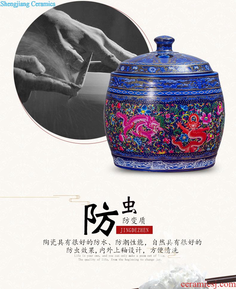 Jingdezhen ceramics with cover barrel ricer box tea oil cylinder jars at the end of the cylinder tank receives 50 kg 100 jins 30 kg