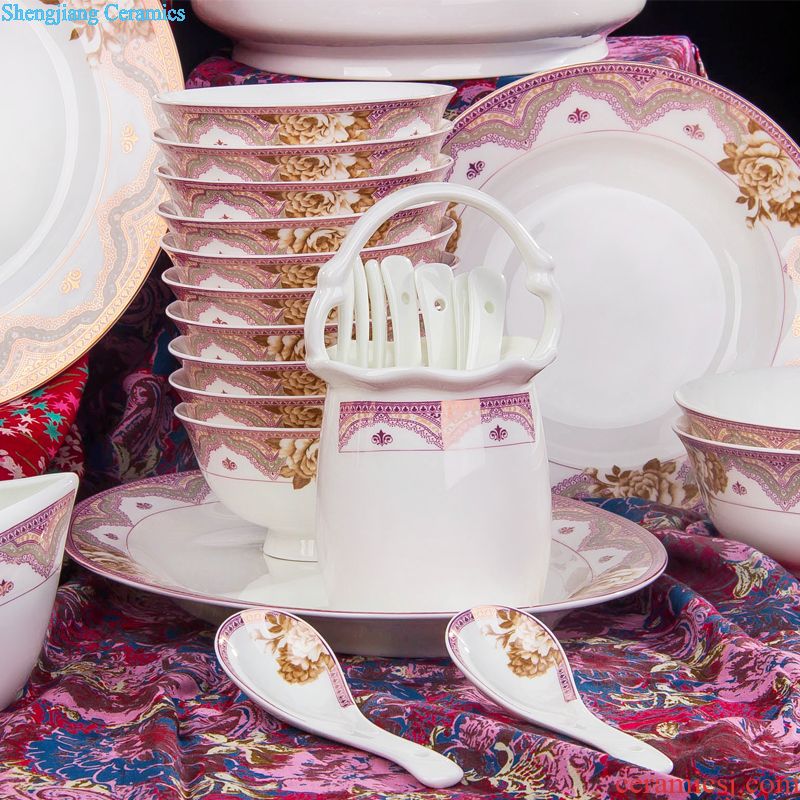 High-grade embossed gold tableware suite 58 head bone porcelain tableware ceramic bowl dish dish household combined Chinese gift set