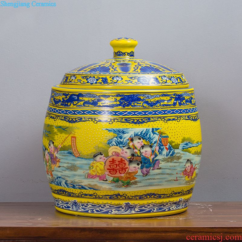 Jingdezhen ceramics with cover barrel ricer box tea oil cylinder jars at the end of the cylinder tank receives 50 kg 100 jins 30 kg