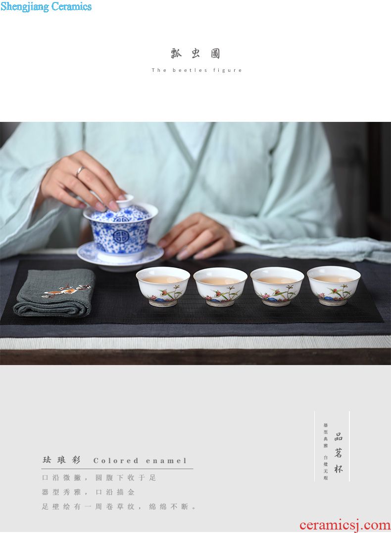 JingJun Jingdezhen ceramic hand-painted colored enamel paint cup White porcelain kung fu tea sample tea cup masters cup