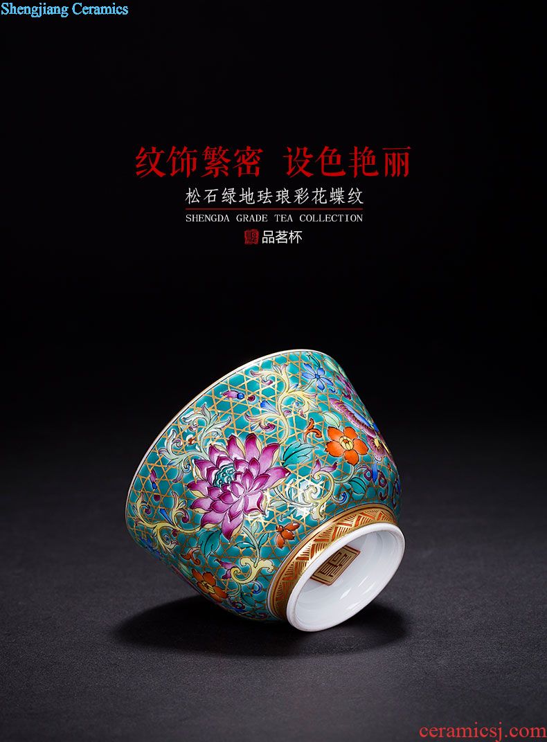 The large ceramic three tureen teacups hand-painted pastel landscape Yellow River jingdezhen kung fu tea tea bowl