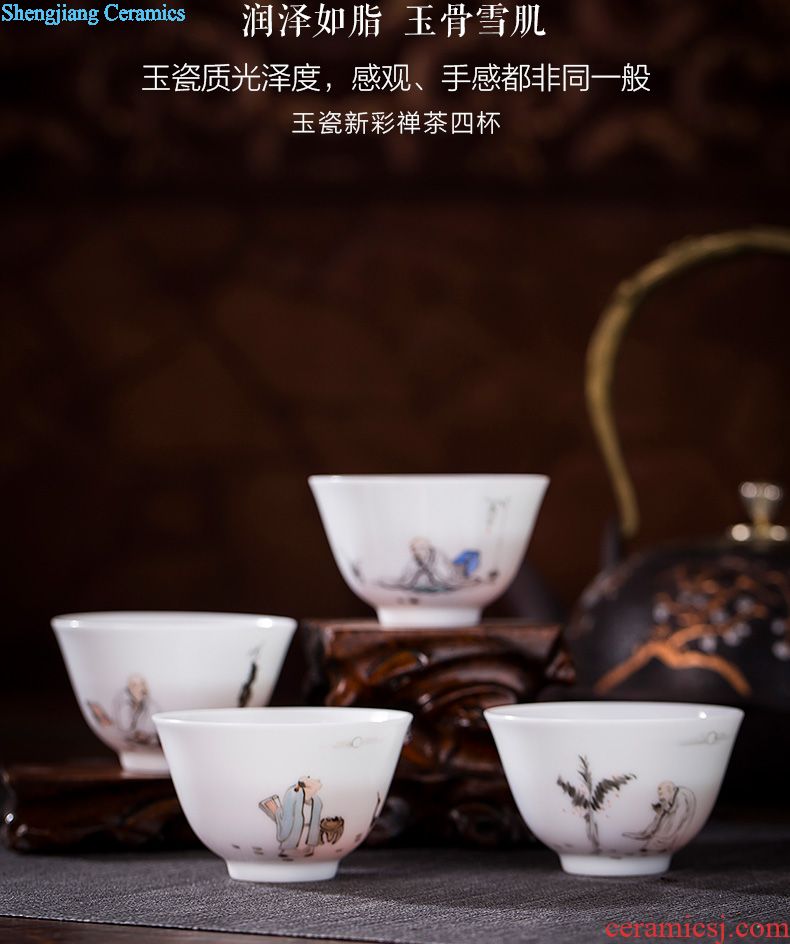 Holy big ceramic cover set all hand colored enamel longnu wear ornaments butterfly tattoo cover jingdezhen kung fu tea accessories