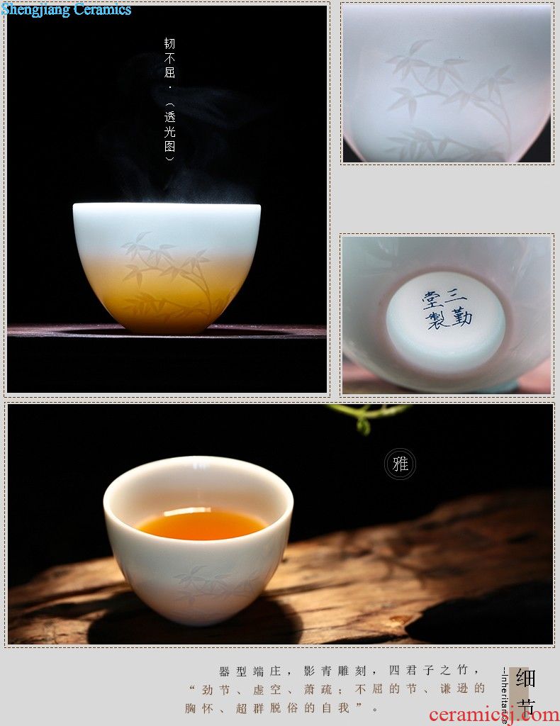 Three frequently hall sample tea cup Small jingdezhen ceramic cups kung fu tea set shadow celadon personal master cup single cup