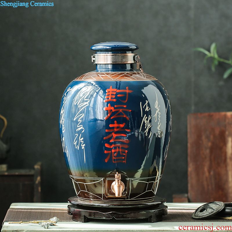 Jingdezhen ceramic jar it 100 jins blue bubble jars wine bottle seal hip flask with tap