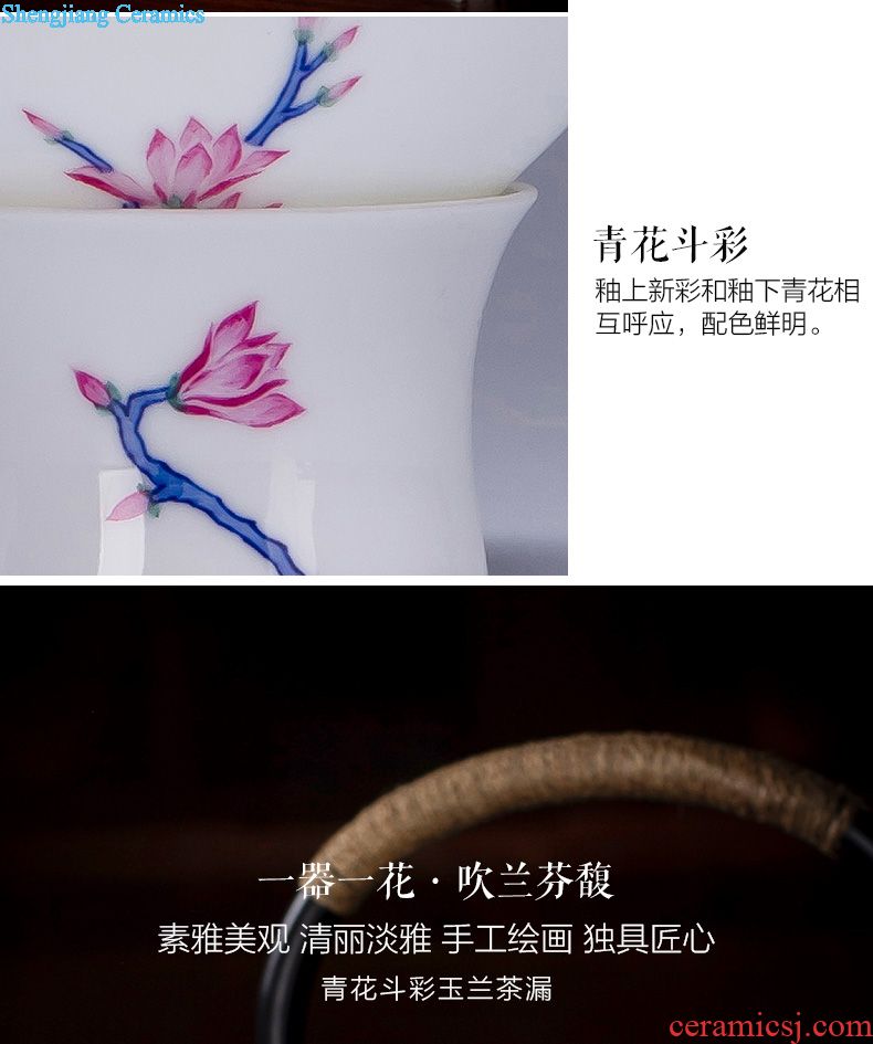 Holy big ceramic kung fu tea color suits hand-painted porcelain dou yulan eight head tureen jingdezhen set of tea cups