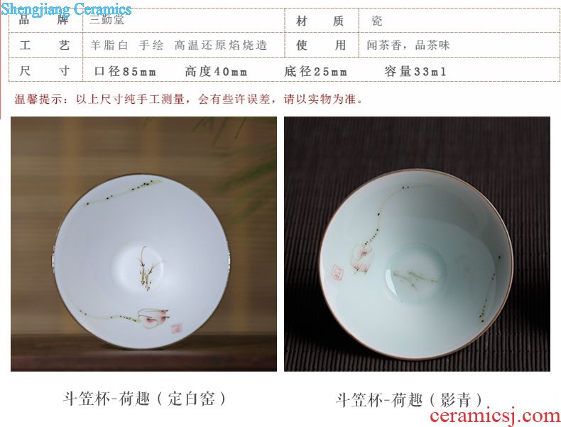 Three frequently hall jingdezhen ceramic cups white porcelain shadow blue master cup single cup kung fu tea set hand-painted chenghua sample tea cup