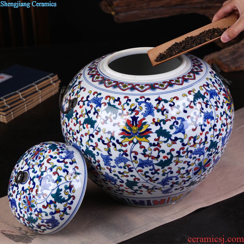 Jingdezhen ceramic hand-painted blue and white porcelain tea pot large household seal tank general storage tank receives