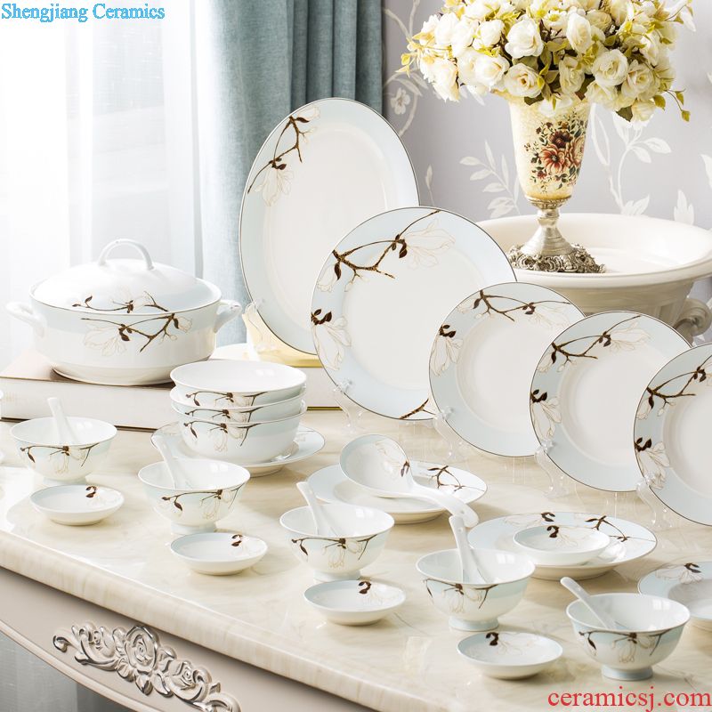 Far industry dishes suit household jingdezhen ceramic tableware suit 56 high-class european-style dishes chopsticks contracted