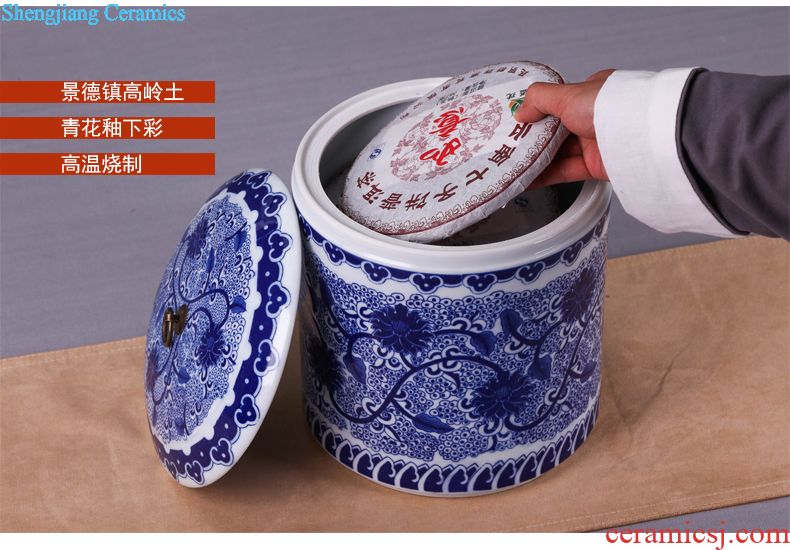 Jingdezhen ceramics pu 'er tea pot tea tea cake box domestic large-sized ceramic tea seal pot