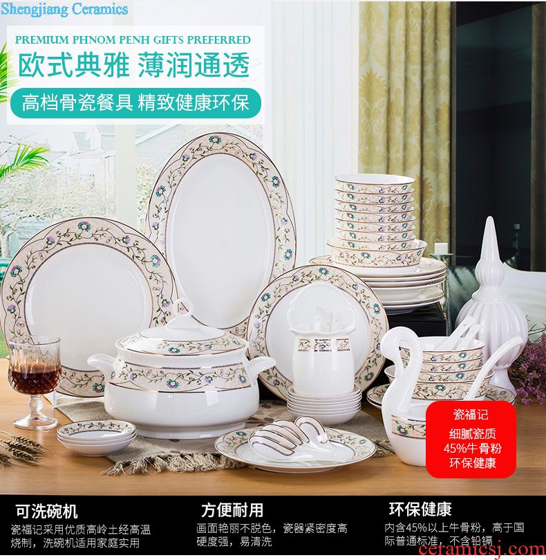 Jingdezhen ceramic bowl dishes suit combination of household heat insulation Korean dishes bone porcelain tableware suit wedding gifts