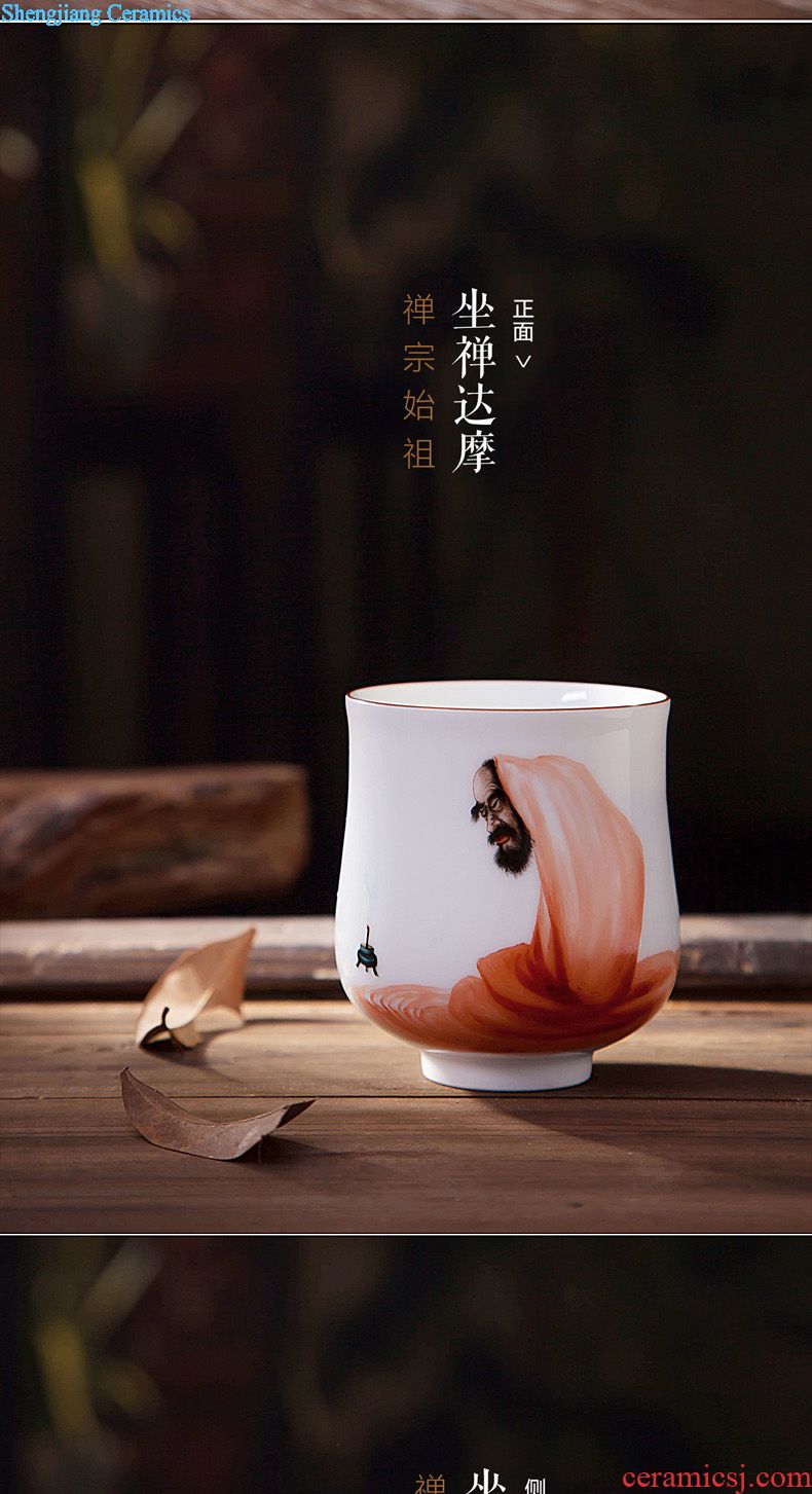 Holy big ceramic sample tea cup masters cup hand-painted green Hualien pattern heart sutra water cup jingdezhen kung fu tea cups