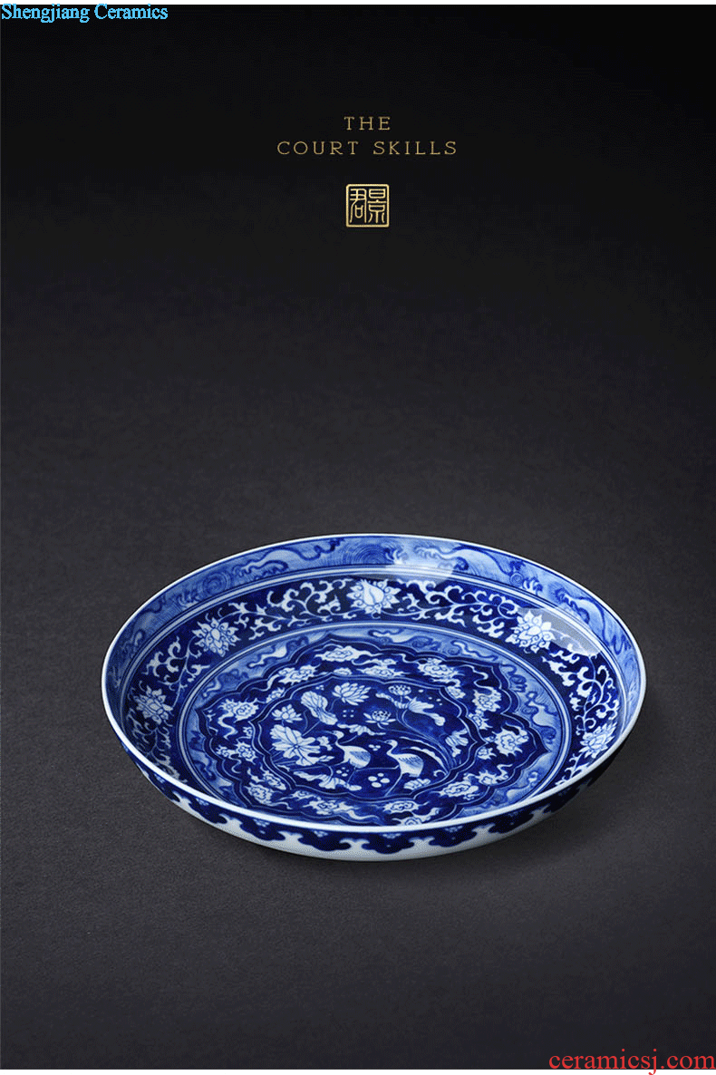 JingJun Hand-sketching jingdezhen blue and white porcelain pot bearing Dry foam plate tea tray A pot of mat The tea table with porcelain tea