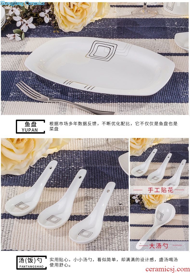 Jingdezhen tableware suit household bowls plates portfolio bowl chopsticks sets Korean rural wind roses cutlery set of dishes