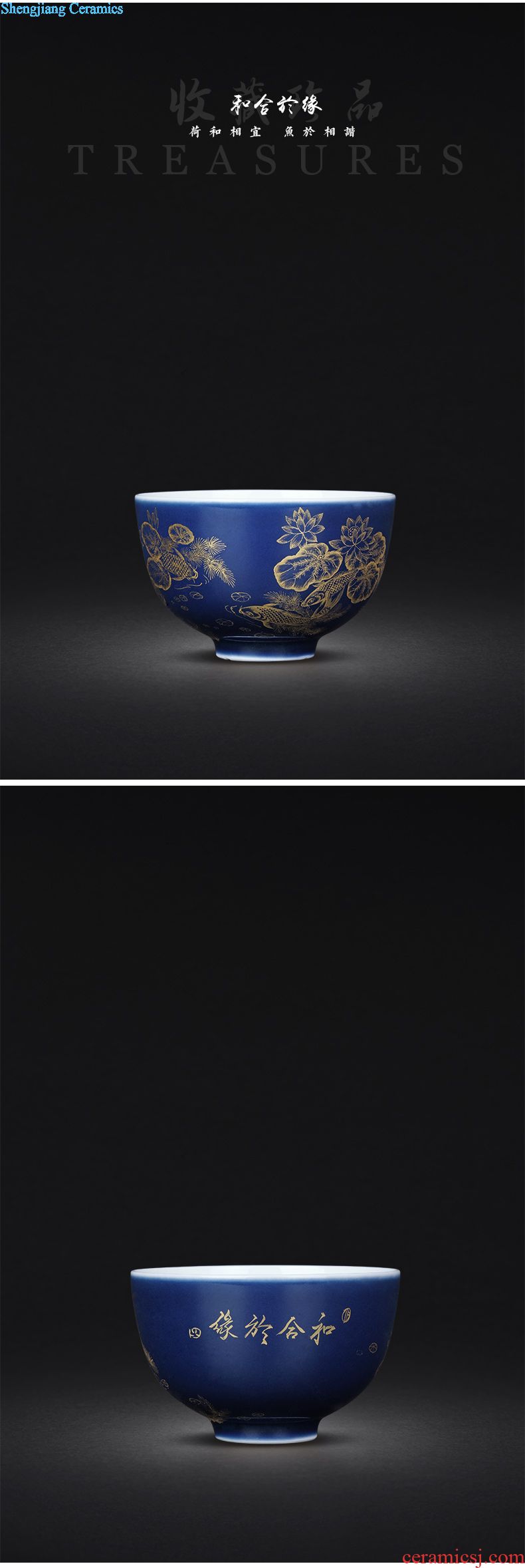 Jingdezhen ceramic offering blue gold handmade ceramic tea pu-erh tea caddy sealed tank storage jar