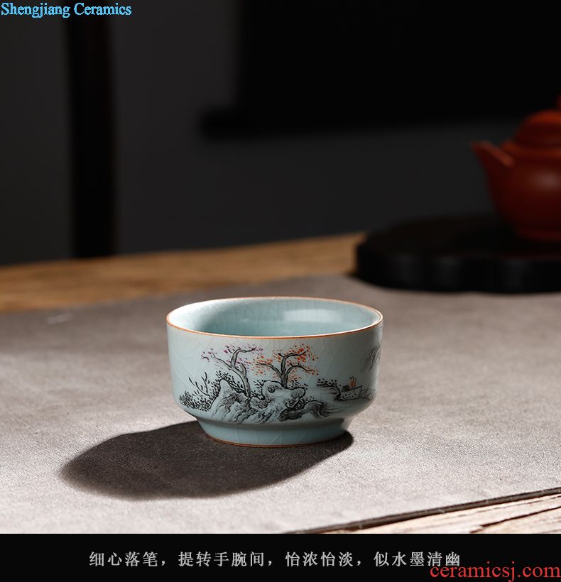 Jingdezhen tea set single glass ceramic cups of tea light colored enamel hand-painted kung fu master cup sample tea cup individual cup