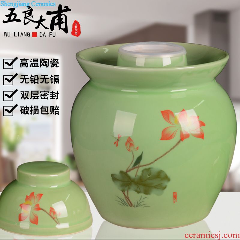 Jingdezhen blue and white bubble hand-painted ceramic bottle to collect empty bottles of wine jar bottle storage bottle 5 jins of 10 jins
