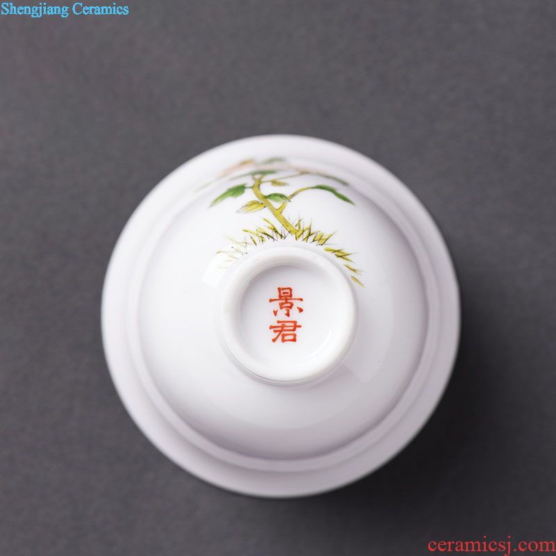 Kung fu tea colored enamel JingJun jingdezhen ceramics three bowl of hand-painted tureen manually make tea bowl cups