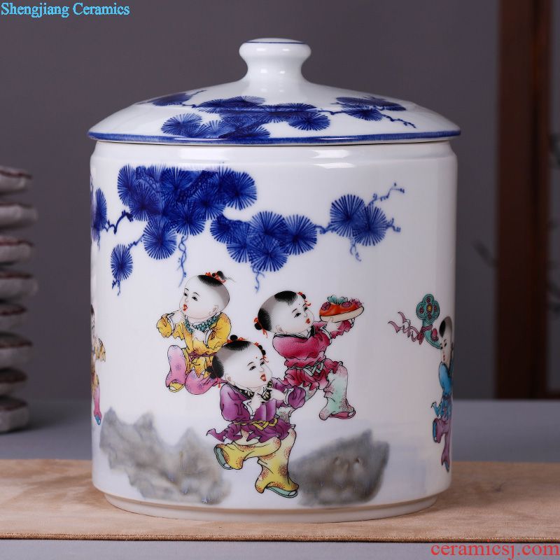 Jingdezhen ceramic tea pot wake receives pu 'er tea cake tin box household seal pot