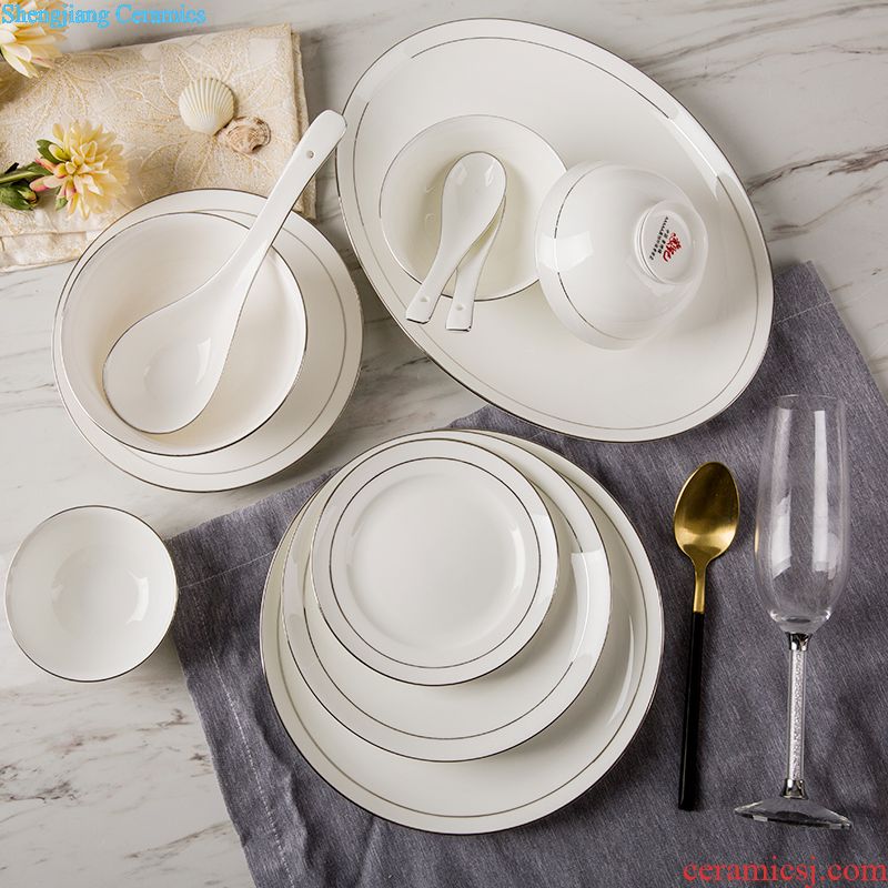 Jingdezhen 56 skull bowls plates suit bone porcelain ceramics tableware suit household of Chinese style wedding dishes