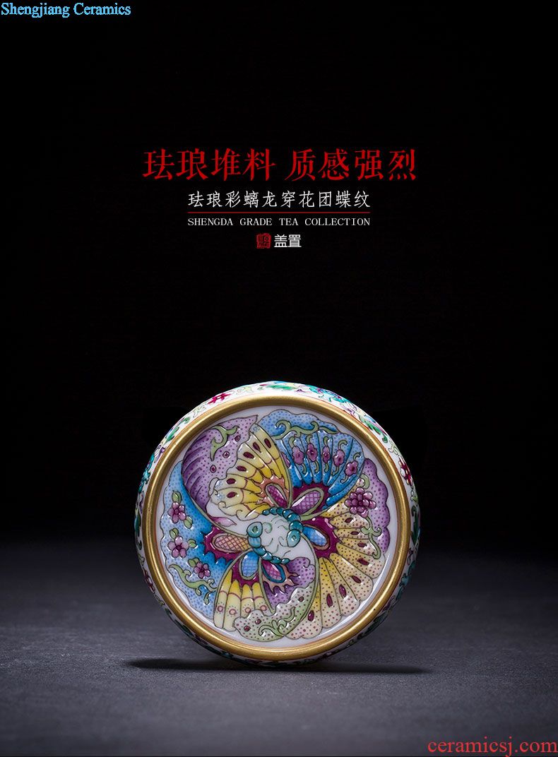 The big four omen inkpad box of jingdezhen ceramic yellow colored enamel bound to branch flowers butterfly tattoo ink pad