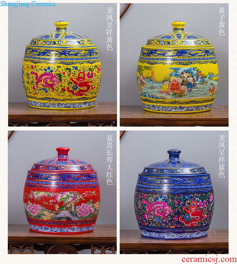 Jingdezhen ceramics with cover barrel ricer box tea oil cylinder jars at the end of the cylinder tank receives 50 kg 100 jins 30 kg