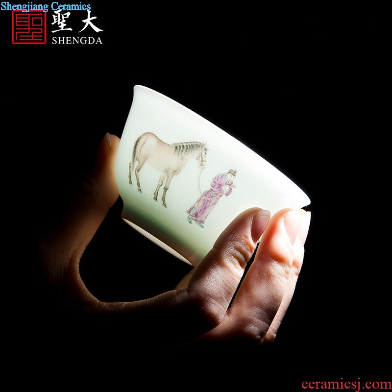 Holy big ceramic sample tea cup free hand-painted porcelain figure master weng travel cup one cup of jingdezhen kung fu tea set