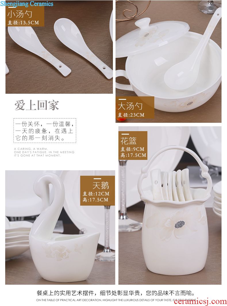 Tableware suit dishes with jingdezhen ceramic dishes suit Chinese bowl household combination Jane the cutlery gifts