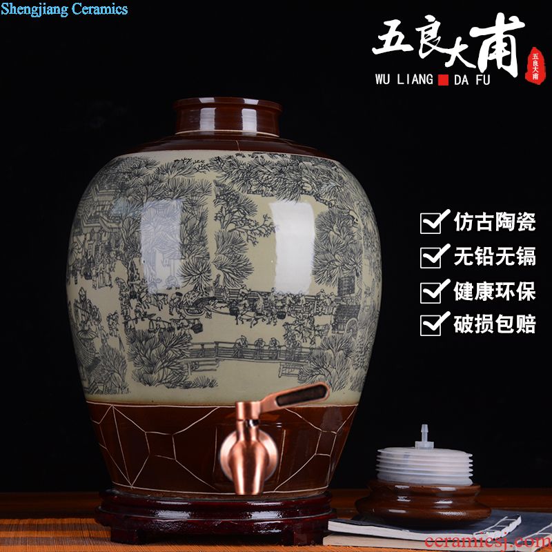 Jingdezhen ceramic jar tea at the end of the wine it 10 jins 20 jins 30 jins 50 kg 100 jins with leader