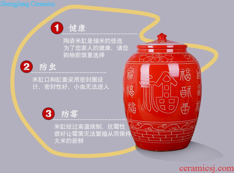 Jingdezhen hand-painted ceramic kitchen ricer box meters 40 catty 20 kg insect-resistant moistureproof box storage barrel barrel with cover