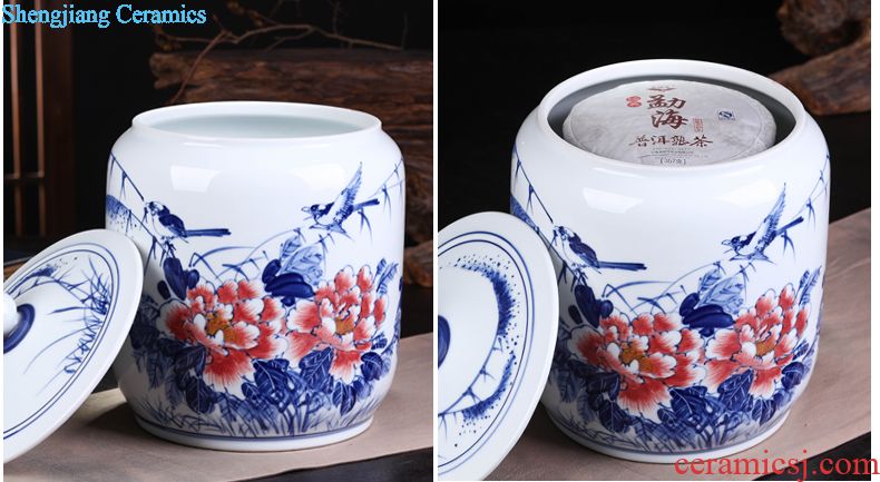 Retro pu 'er tea pot of blue and white porcelain of jingdezhen ceramics POTS in large tea seal pot gift box packaging