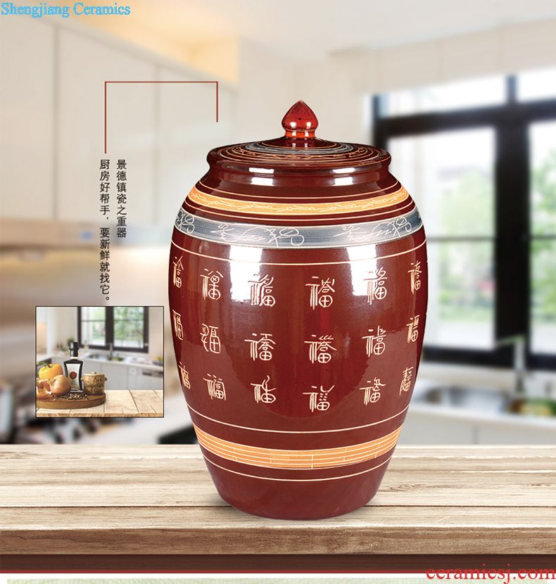 Jingdezhen ceramic big jar 100 jins it with cover hand-painted bubble bottle storage jar jar