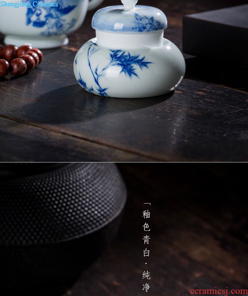 St large ceramic three tureen MeiWen teacups hand-painted blue ice tea bowl full manual jingdezhen kung fu tea set